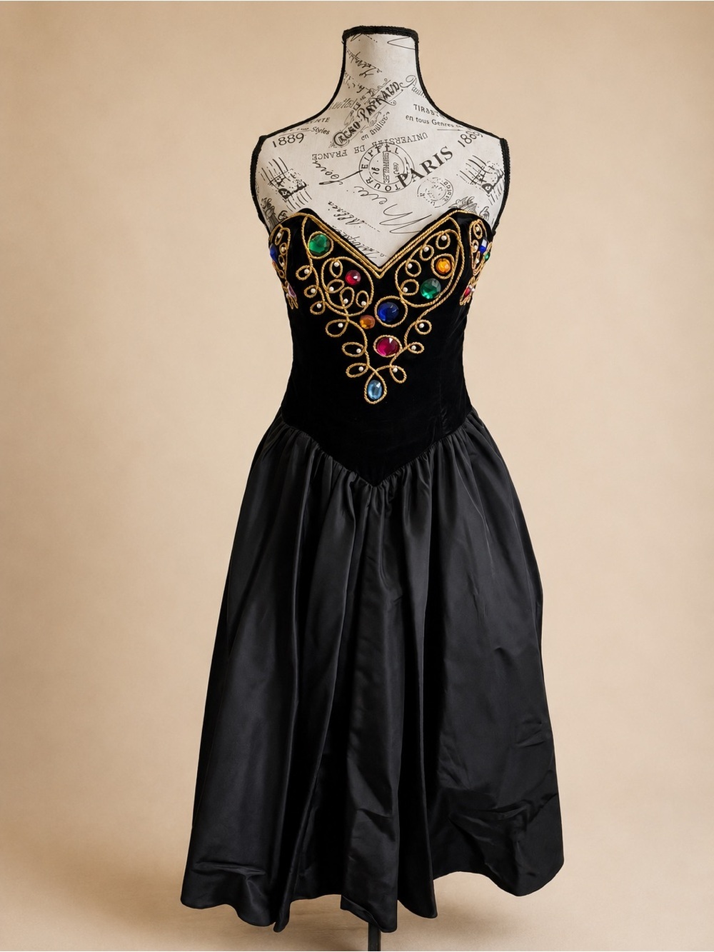 Vintage 80s 90s Honey Bee Black Jeweled Bling Strapless Prom Dress USA Size 6P